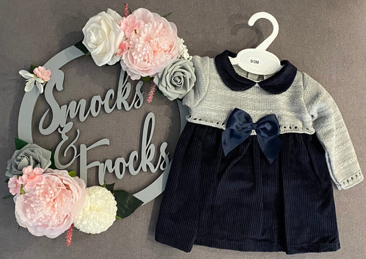 Girls Grey and Navy Bow Dress - MC900