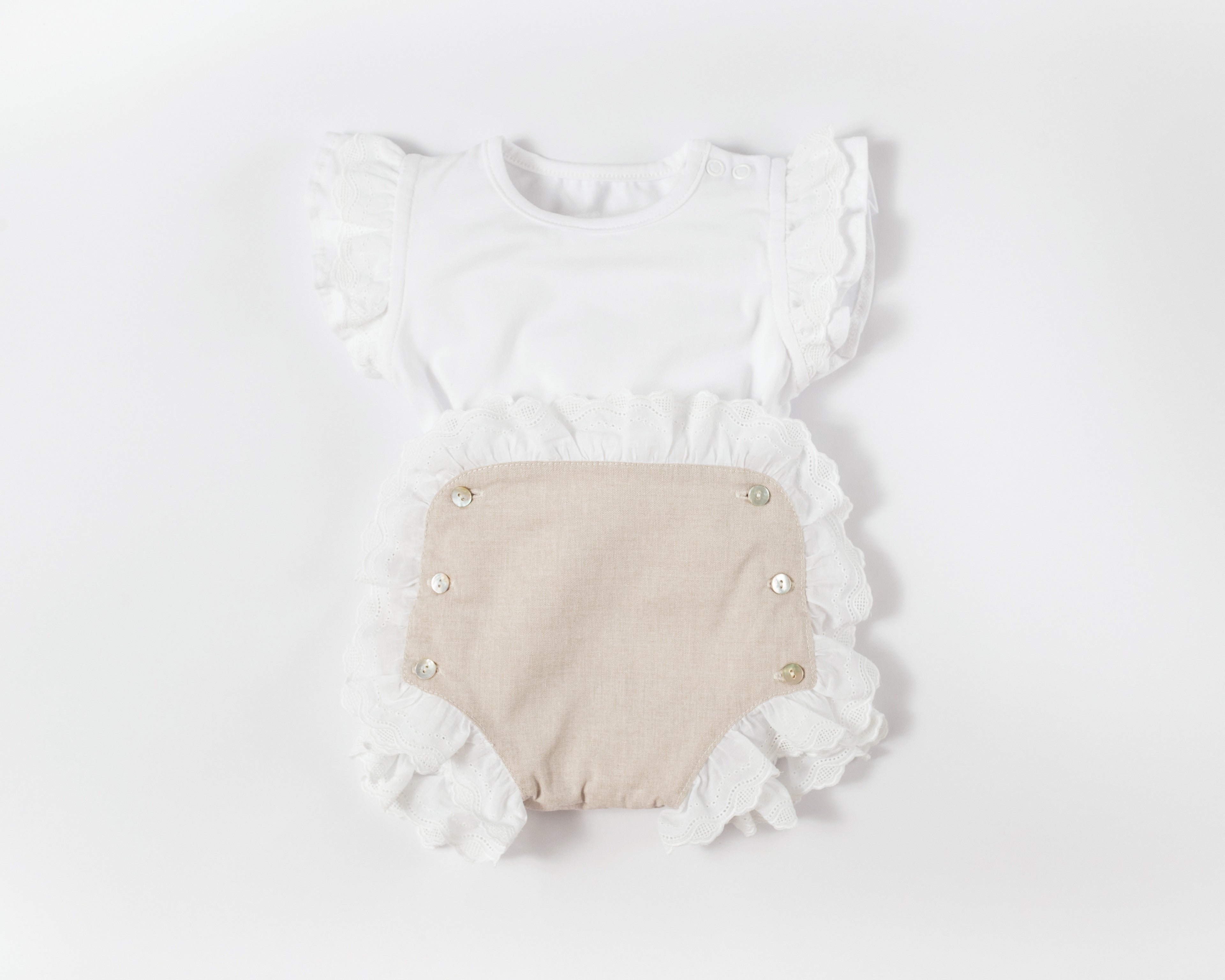 Deolinda - White and Beige Top and Bloomer Set - DBV22640