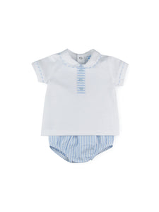 Sardon - White and Blue Top and Bloomer Set - 22CO-507