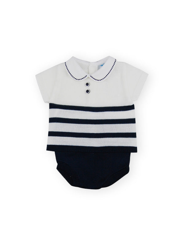 White and Navy 2 Piece Top and Bloomer Set - 22MC-199