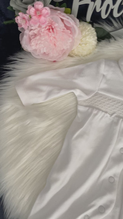 White Smocked Babygrow with Hat - LBWMB5132