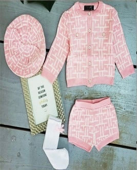 Girls Pink Dogtooth 4 Piece Short Set