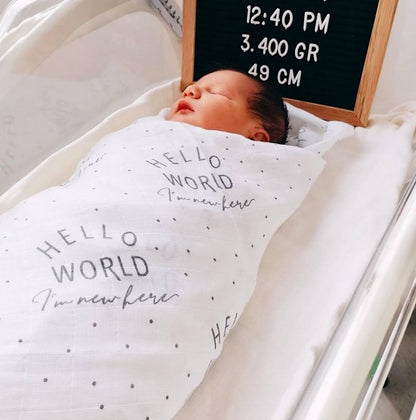 Hello World Muslin Swaddle Blanket