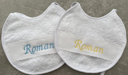 Round and Square Personalised Baby Bibs