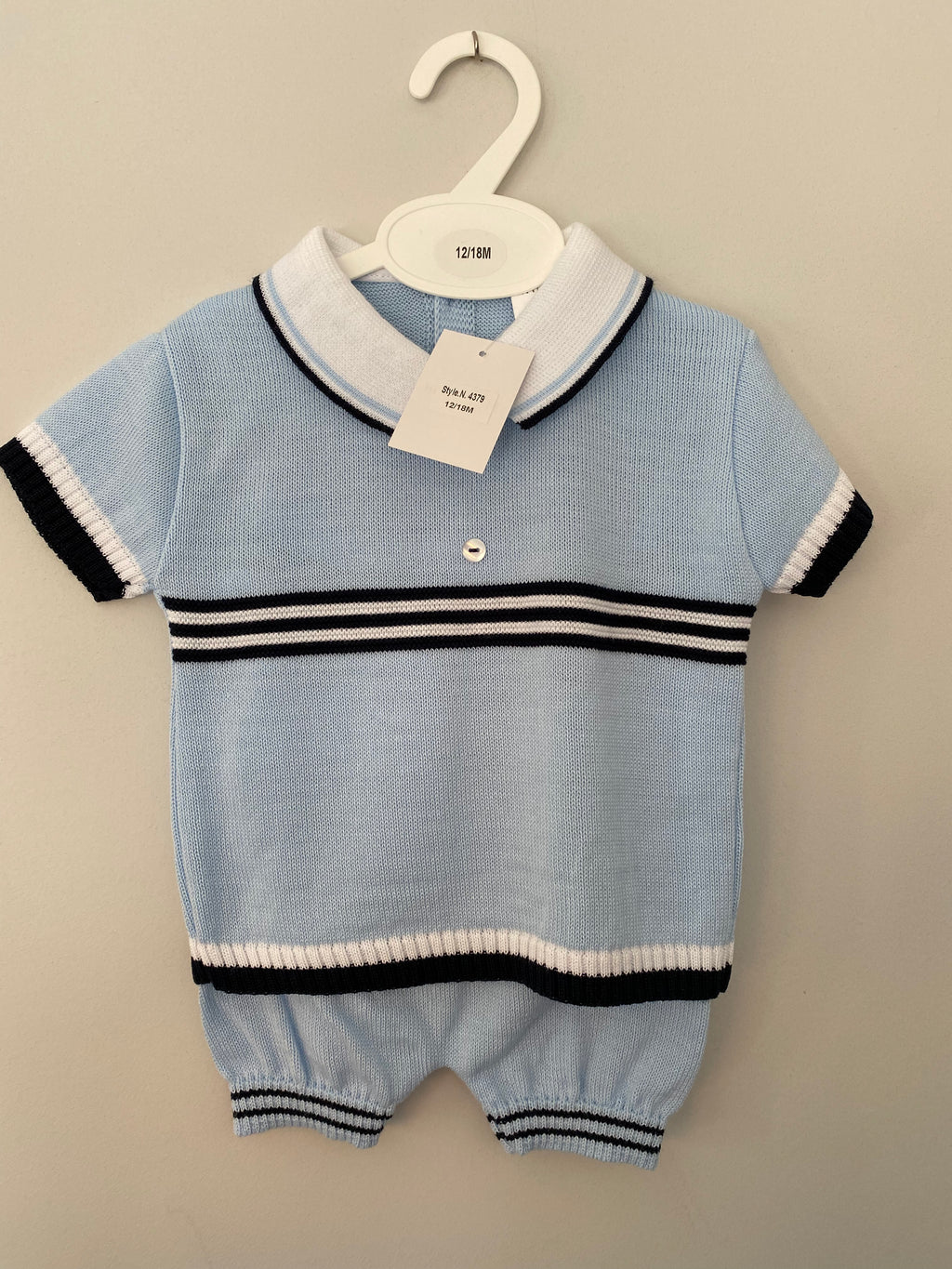 Little Nosh - Blue and Black Stripe Knitted Top and Short Set - 4379