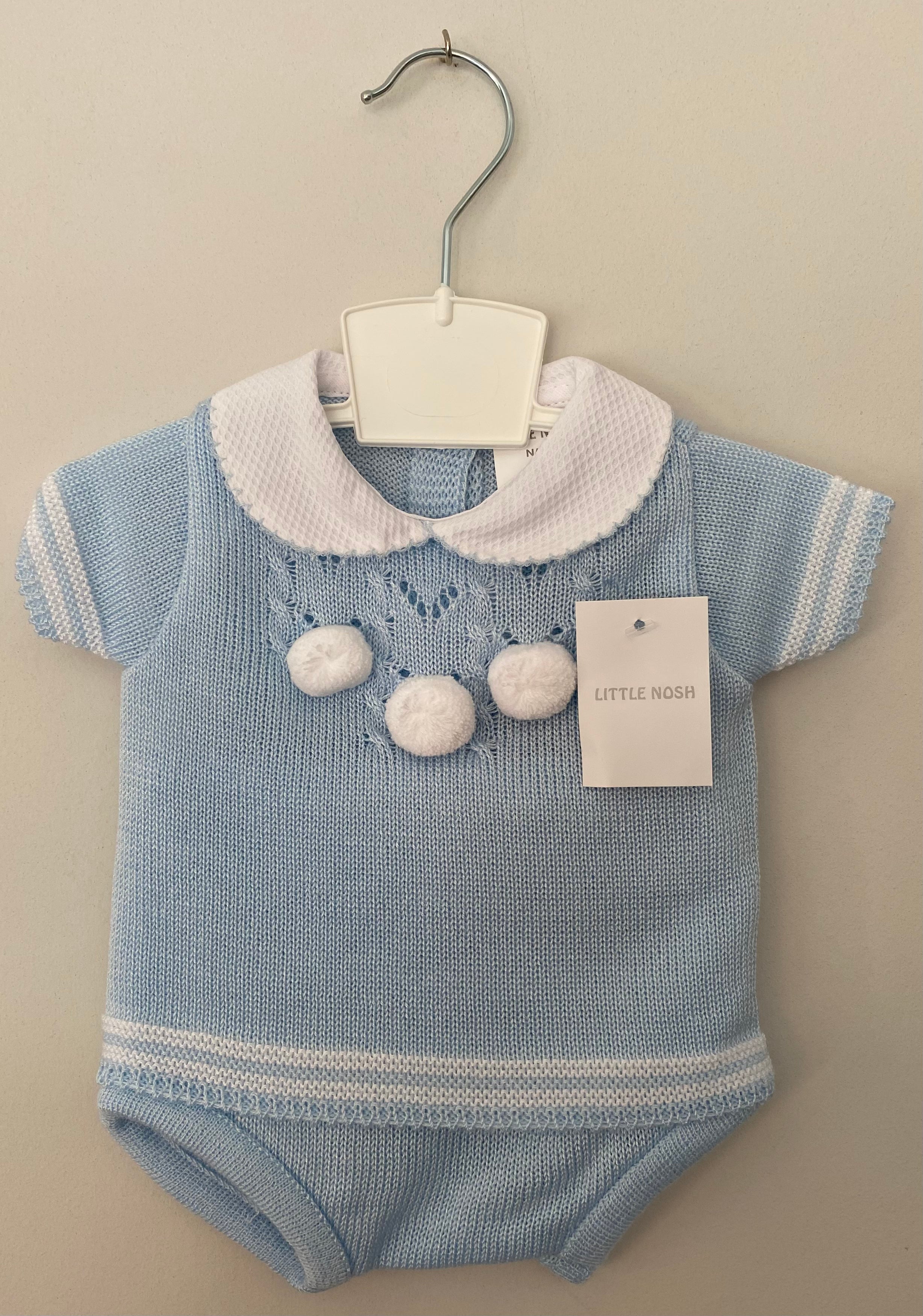 Little Nosh - Blue Stripe Knitted Pom Pom Jam Pant Set - RAD050621