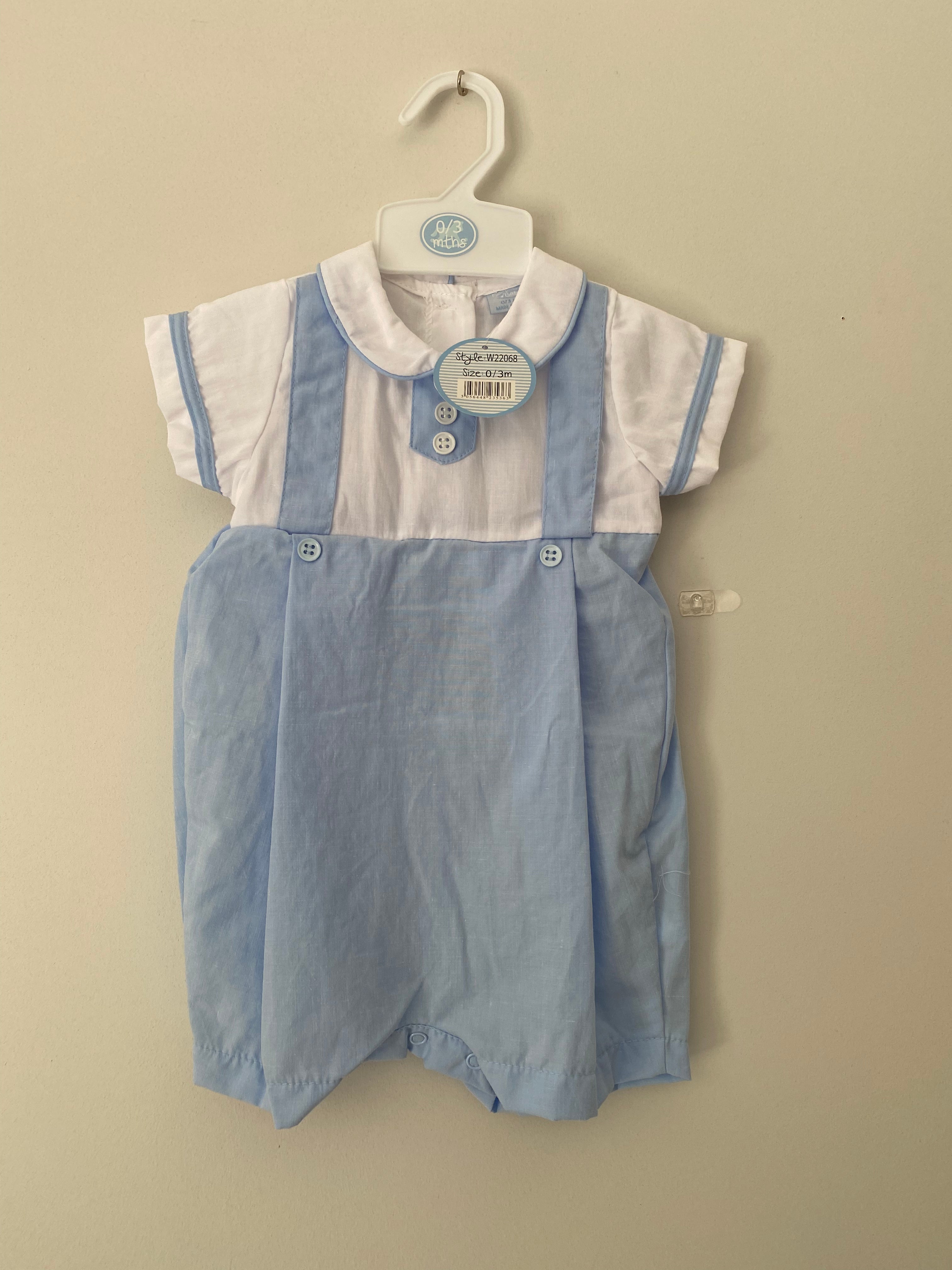 Blue and White Button Detail Romper - W22068