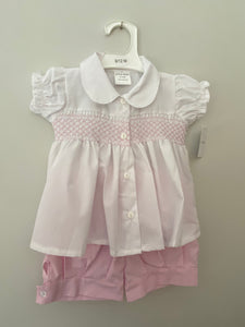 Girls White and Pink Smocked Top and Short Set - PQ42168