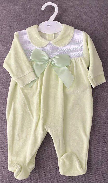 Velour Smocked Babygrow with Bow Detail - LB2021/02