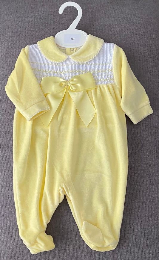 Velour Smocked Babygrow with Bow Detail - LB2021/02