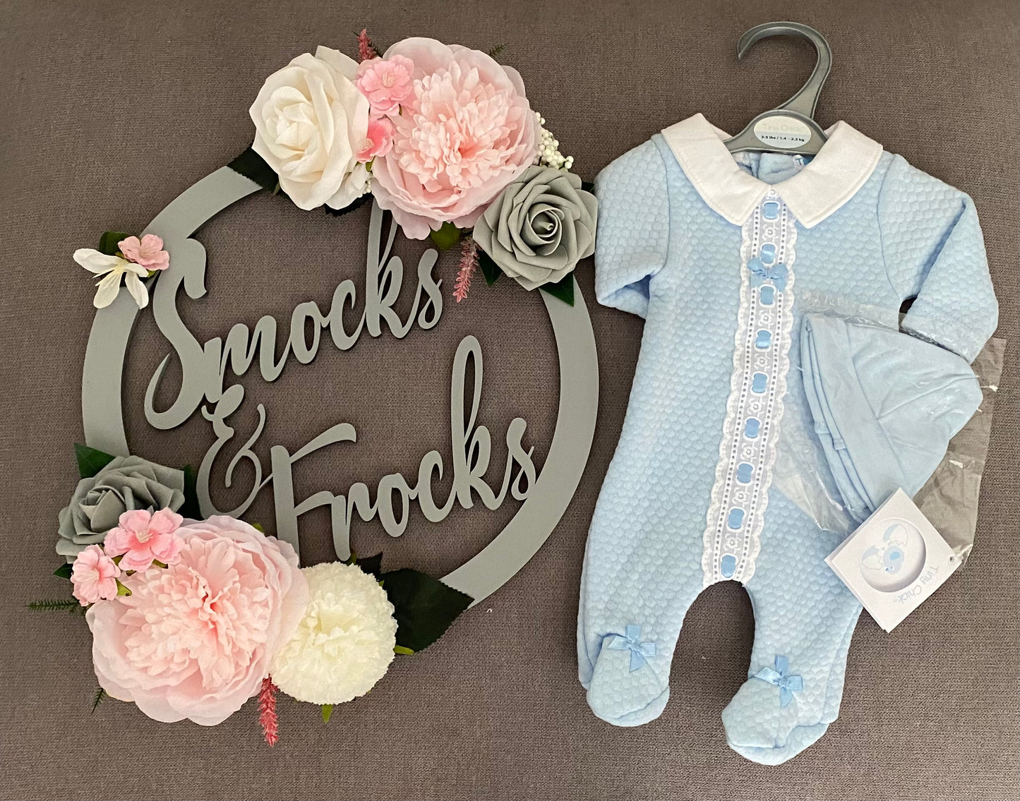 Lace and Bow Babygrow and Hat Set - TB20-370