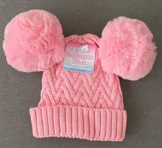 Knitted Hat with Double Pom Poms - H632
