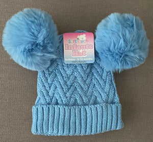 Knitted Hat with Double Pom Poms - H632