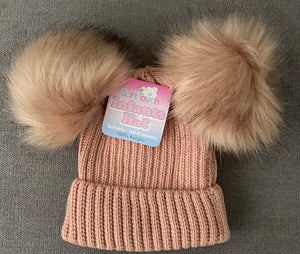 Ribbed Baby Hat with Double Pom Pom - H506