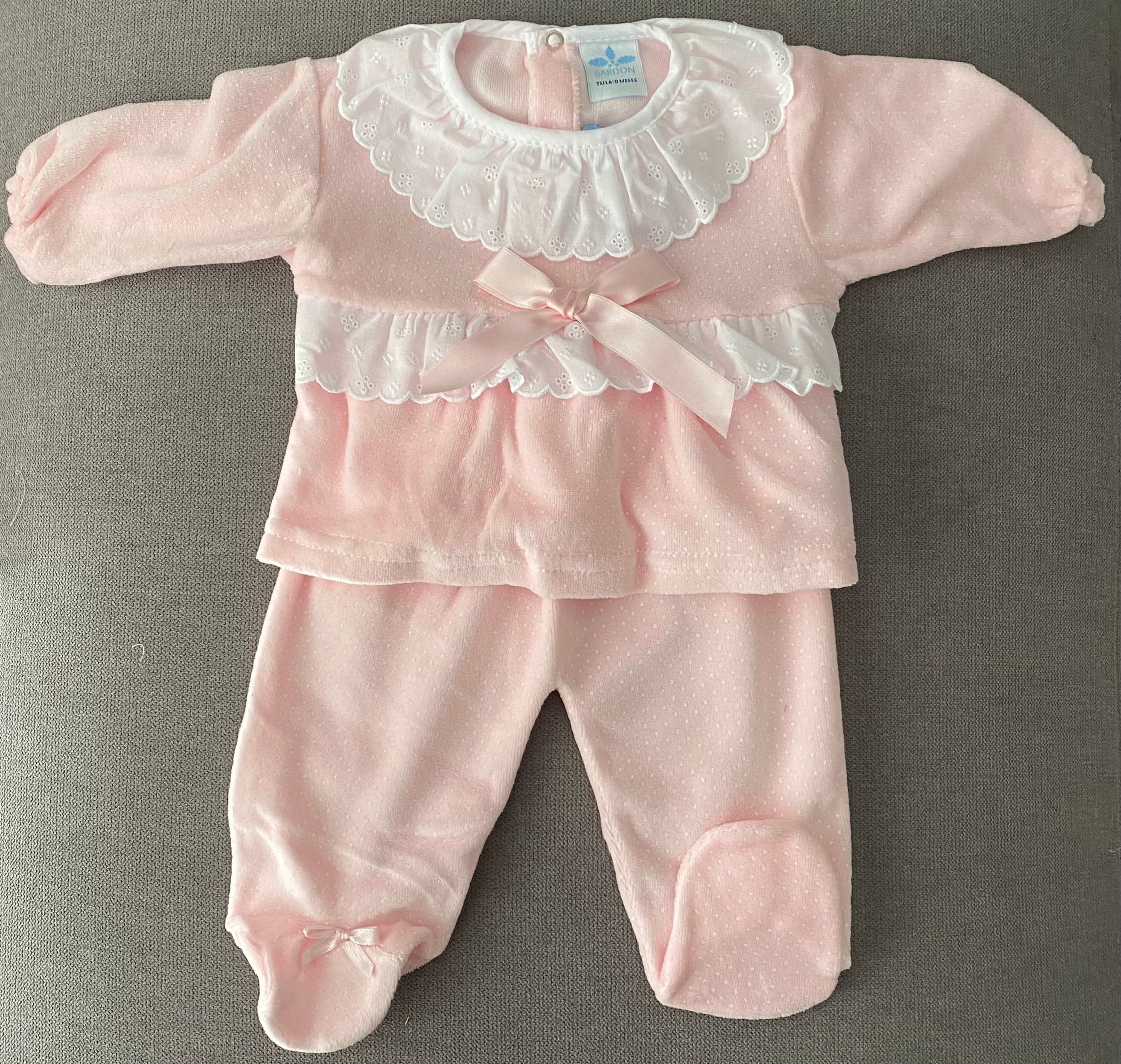 Pink 2 Piece Velour Set with Bow Detail - 021HA-474