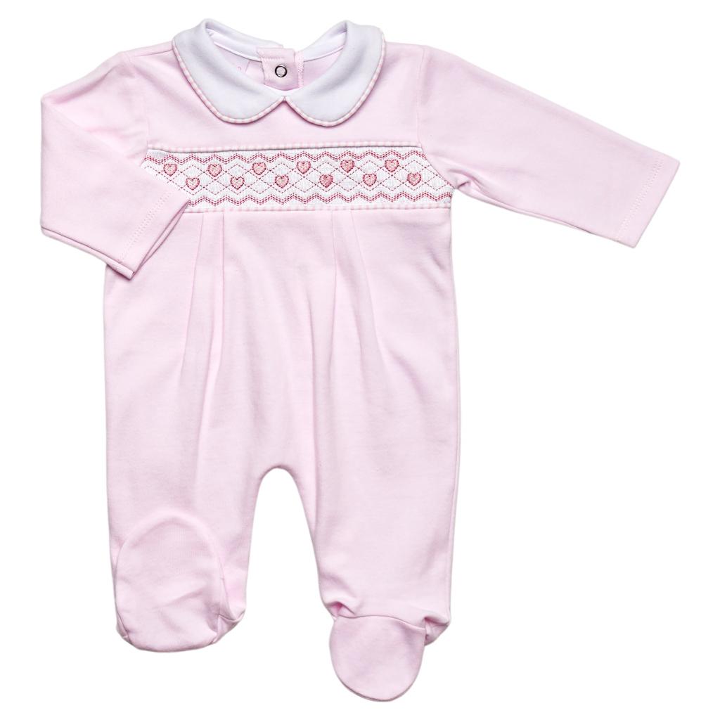 Pink Smocked Babygrow with Heart Detail - JTC8853