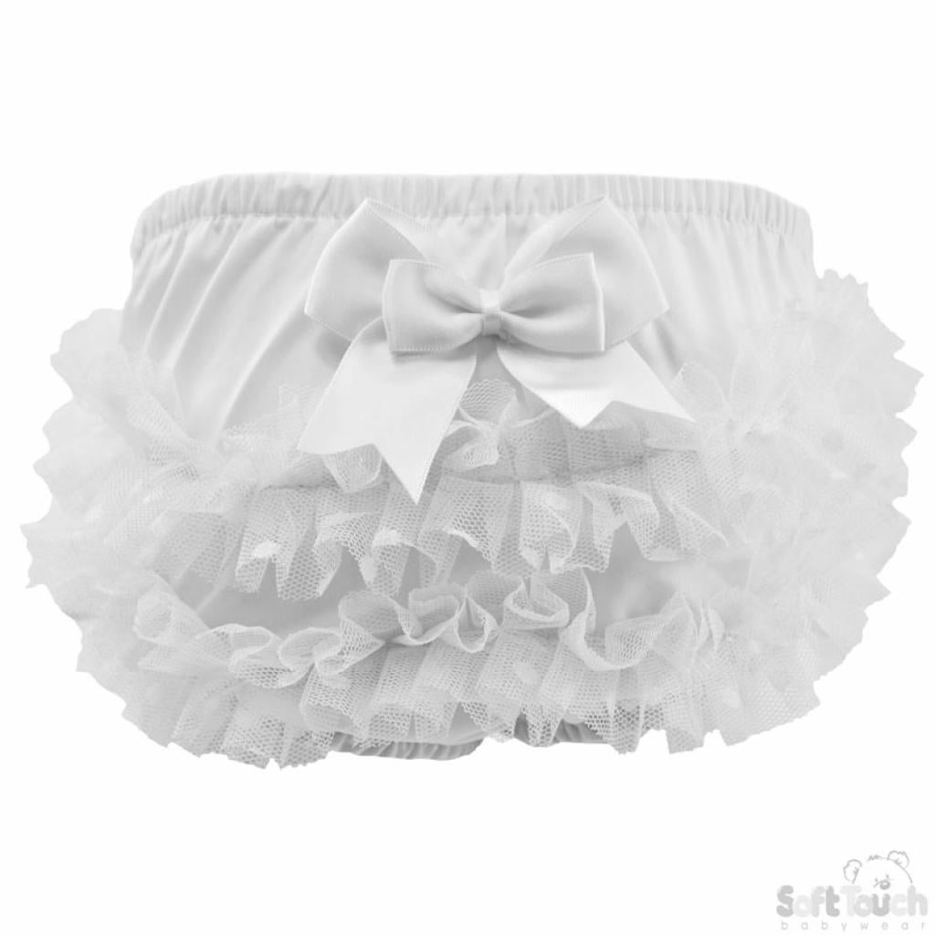 White Cotton Pant with Lace Spot Frill and Bow - STFP20