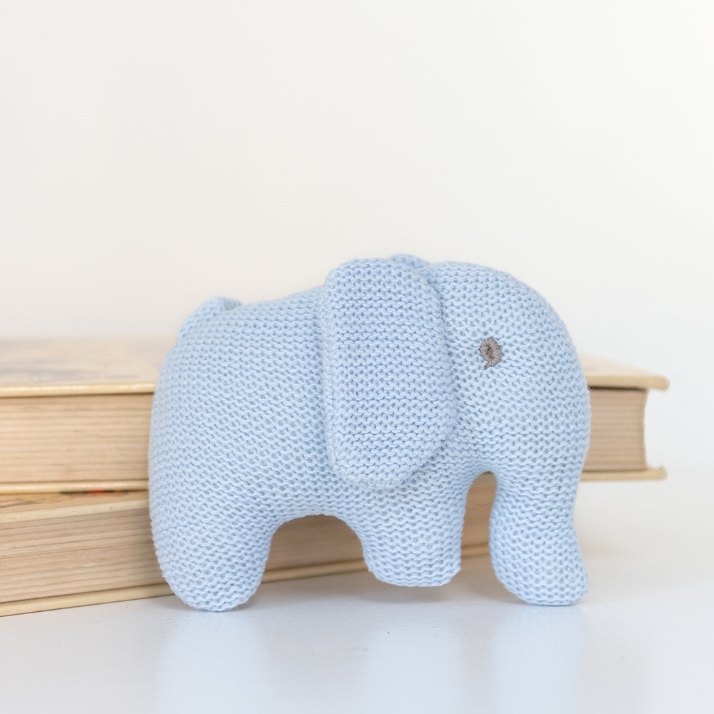Knitted Organic Cotton Elephant Baby Rattle