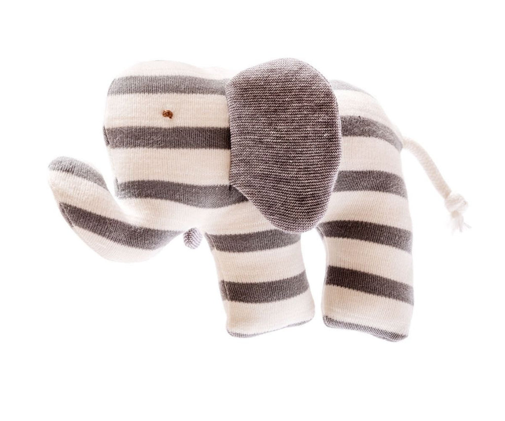 Organic Cotton Elephant Baby Toy with Grey Stripes