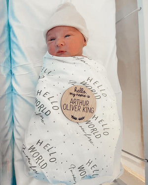 Hello World Muslin Swaddle Blanket