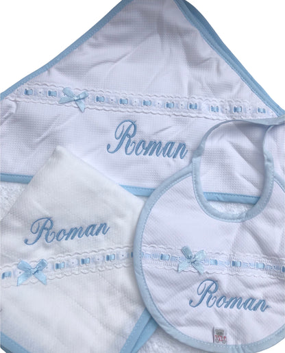Personalised Towel, Bib and Muslin with Ribbon Detail - T75L