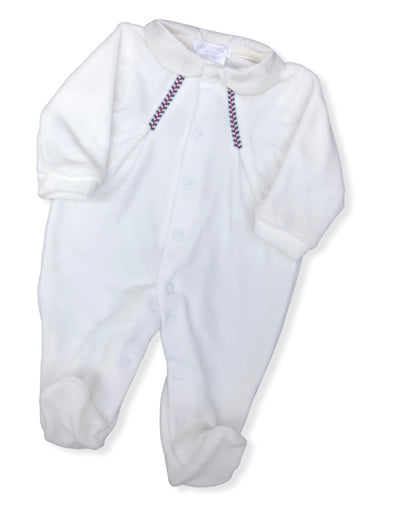 Velour Smocked Babygrow with Red and Blue Detail - DB121306
