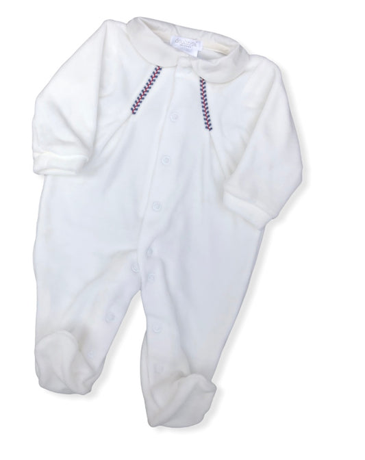 Velour Smocked Babygrow with Red and Blue Detail - DB121306