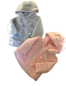 Pom Pom velour padded baby coats in pink and blue