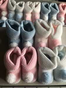 Pom Pom knitted baby booties all one size 0-6m