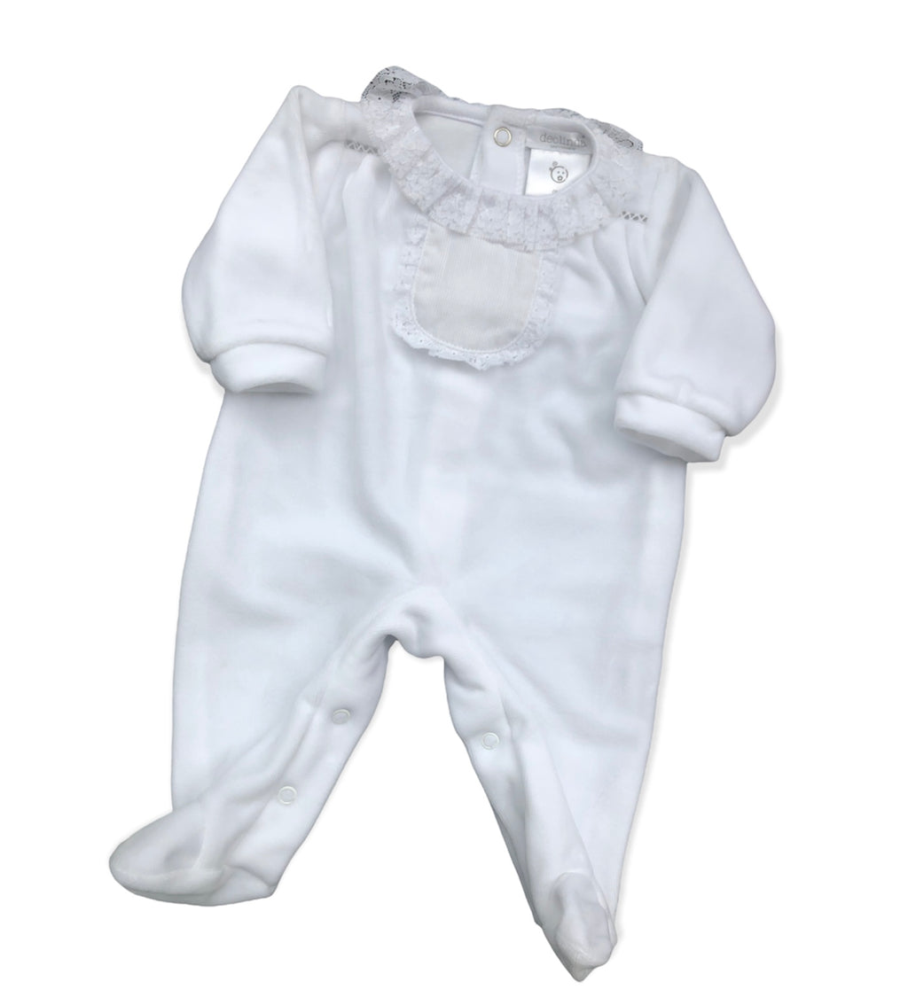 Fiocco -stunning neutral white babygrow with lace deolinda DB121338