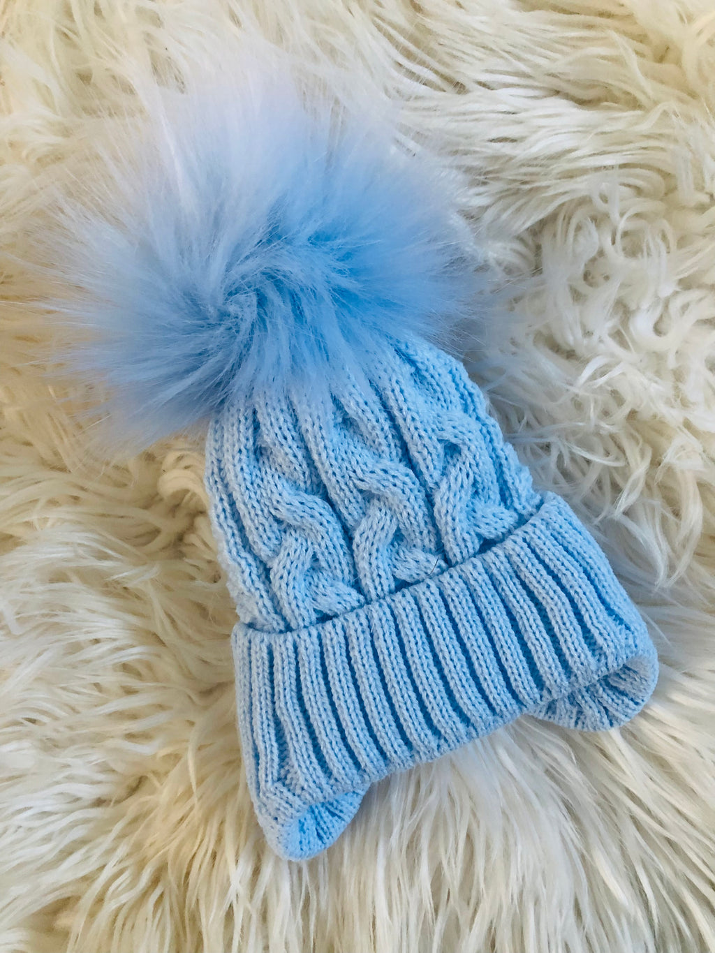 Baby blue Little Gem hats- Pom Pom knitted luxury hat 0-12m