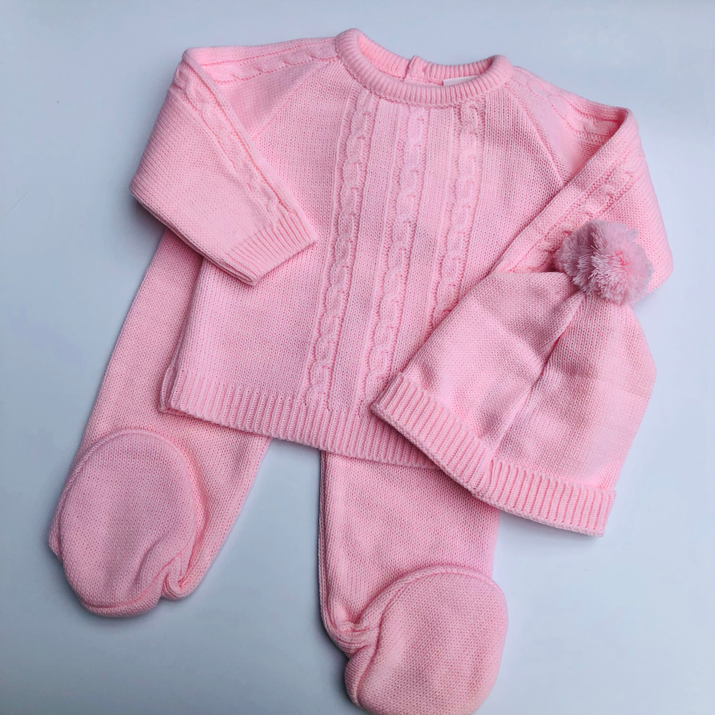 Pink 3 piece cable knit detail sets - 3940