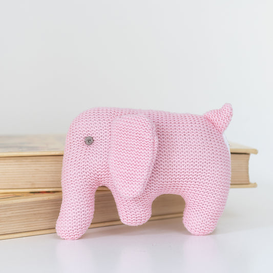 Knitted Organic Cotton Elephant Baby Rattle